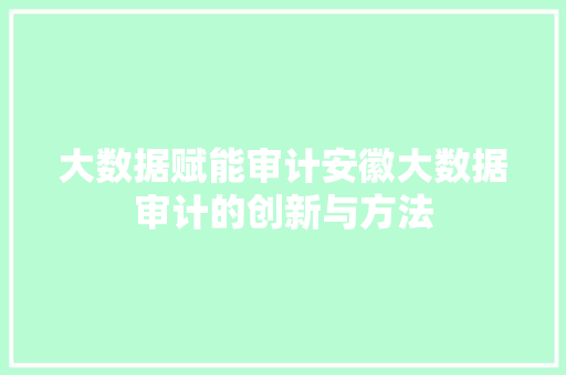 大数据赋能审计安徽大数据审计的创新与方法  第1张