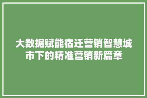 大数据赋能宿迁营销智慧城市下的精准营销新篇章