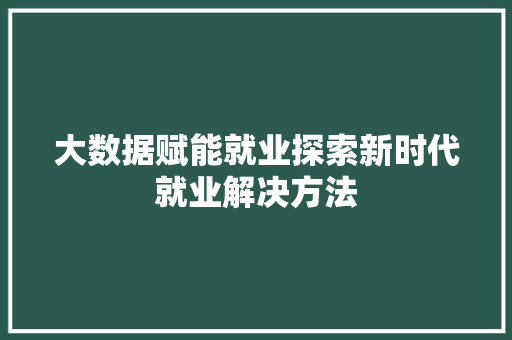 大数据赋能就业探索新时代就业解决方法