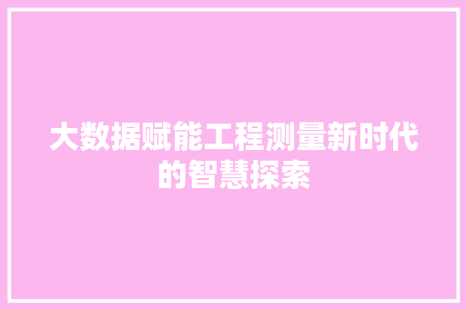 大数据赋能工程测量新时代的智慧探索