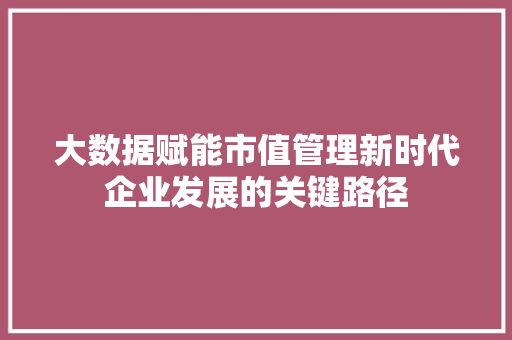 大数据赋能市值管理新时代企业发展的关键路径  第1张