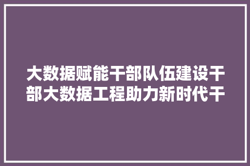 大数据赋能干部队伍建设干部大数据工程助力新时代干部成长  第1张