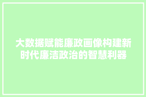 大数据赋能廉政画像构建新时代廉洁政治的智慧利器