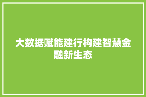 大数据赋能建行构建智慧金融新生态
