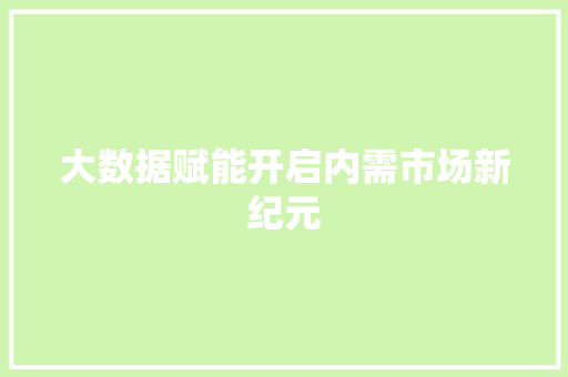 大数据赋能开启内需市场新纪元