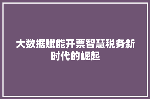 大数据赋能开票智慧税务新时代的崛起
