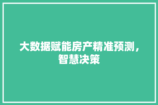 大数据赋能房产精准预测，智慧决策