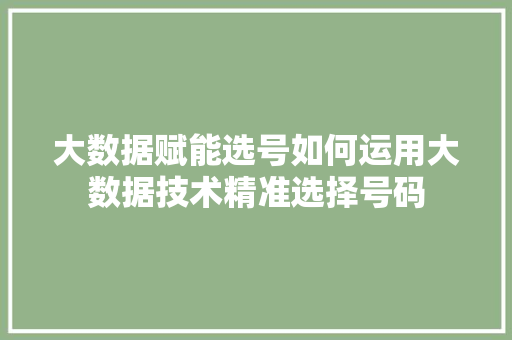 大数据赋能选号如何运用大数据技术精准选择号码