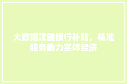 大数据赋能银行补贴，精准服务助力实体经济