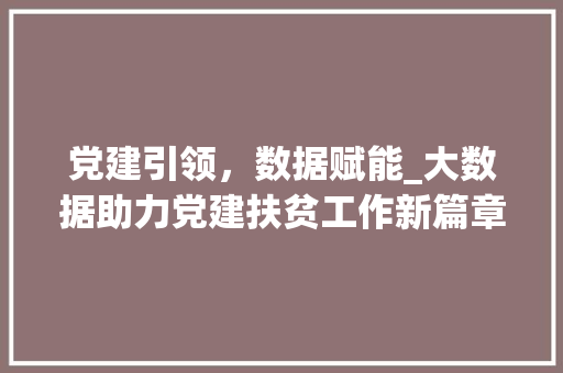 党建引领，数据赋能_大数据助力党建扶贫工作新篇章