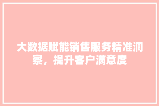 大数据赋能销售服务精准洞察，提升客户满意度  第1张