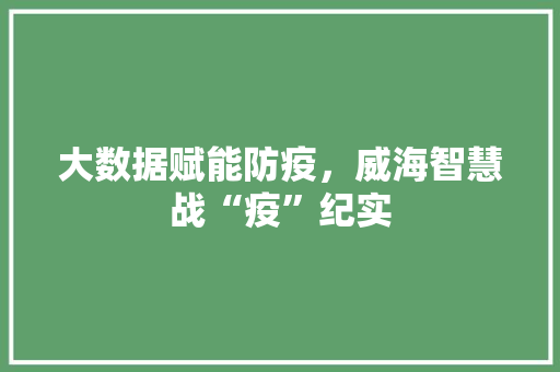 大数据赋能防疫，威海智慧战“疫”纪实  第1张