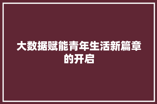 大数据赋能青年生活新篇章的开启  第1张