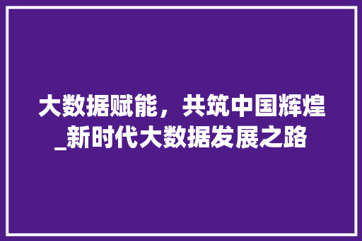 大数据赋能，共筑中国辉煌_新时代大数据发展之路