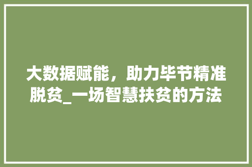 大数据赋能，助力毕节精准脱贫_一场智慧扶贫的方法探索