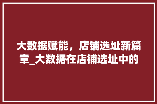 大数据赋能，店铺选址新篇章_大数据在店铺选址中的应用  第1张