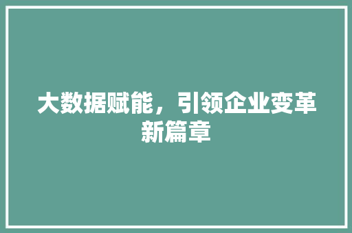 大数据赋能，引领企业变革新篇章