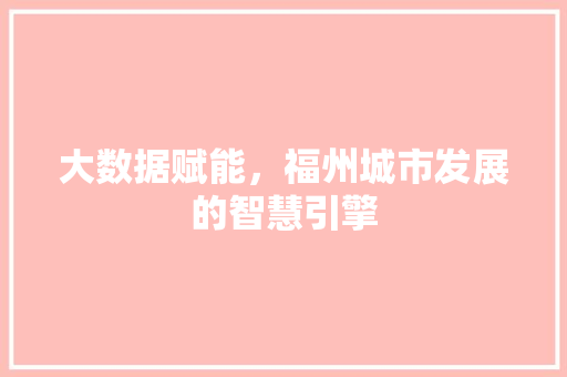 大数据赋能，福州城市发展的智慧引擎  第1张