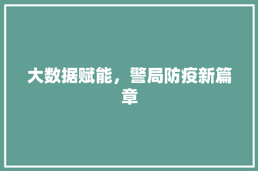 大数据赋能，警局防疫新篇章