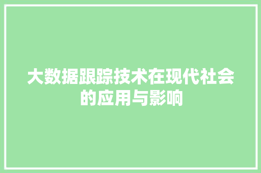 大数据跟踪技术在现代社会的应用与影响