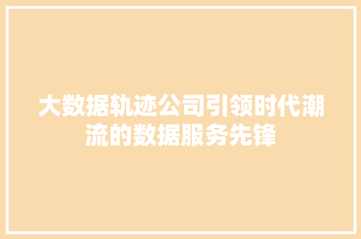 大数据轨迹公司引领时代潮流的数据服务先锋  第1张