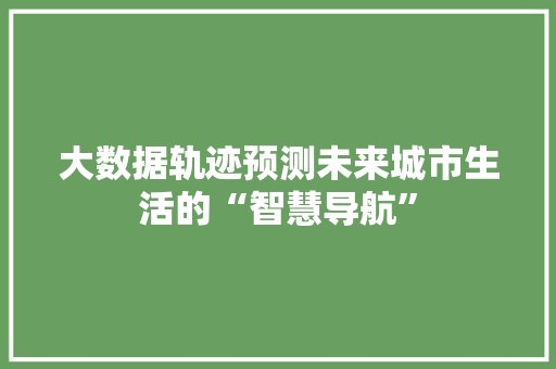 大数据轨迹预测未来城市生活的“智慧导航”