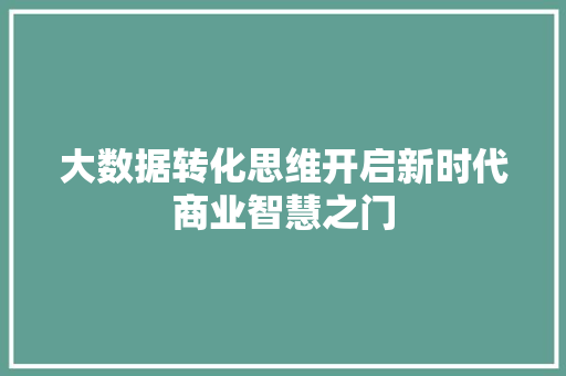 大数据转化思维开启新时代商业智慧之门