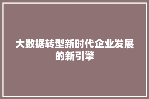 大数据转型新时代企业发展的新引擎
