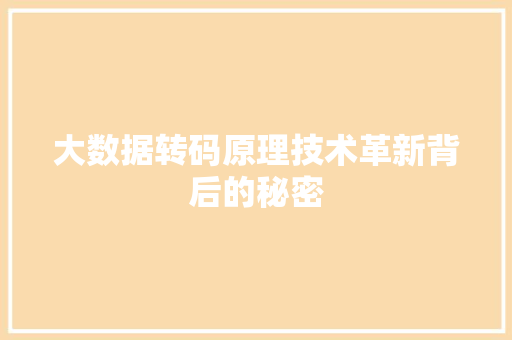 大数据转码原理技术革新背后的秘密