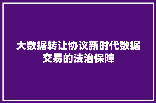 大数据转让协议新时代数据交易的法治保障