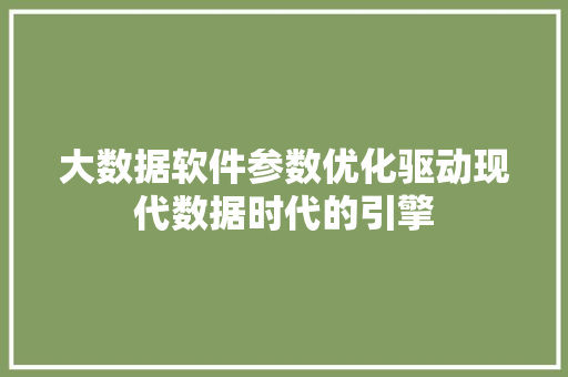 大数据软件参数优化驱动现代数据时代的引擎
