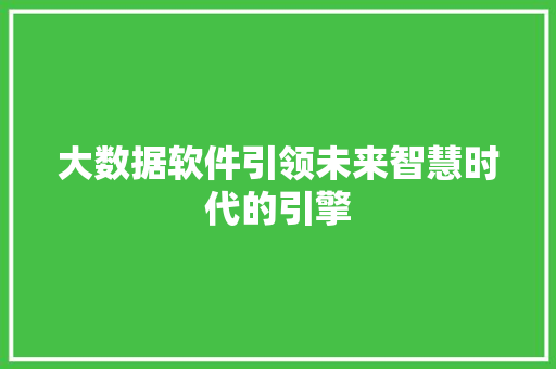 大数据软件引领未来智慧时代的引擎  第1张