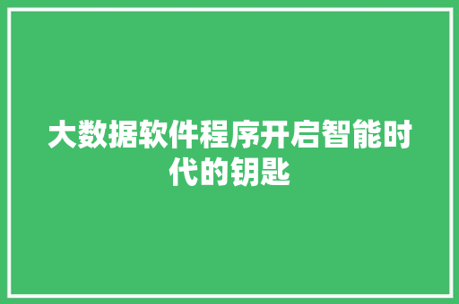 大数据软件程序开启智能时代的钥匙