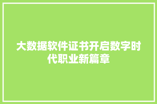 大数据软件证书开启数字时代职业新篇章