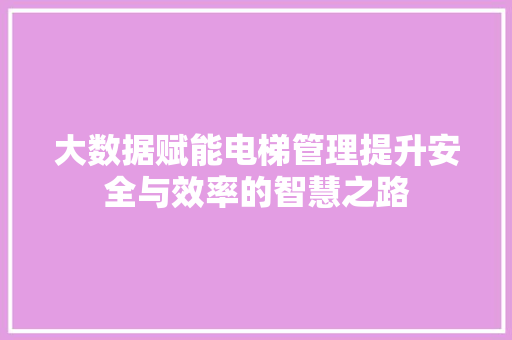 大数据赋能电梯管理提升安全与效率的智慧之路