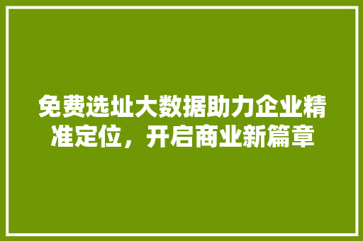免费选址大数据助力企业精准定位，开启商业新篇章  第1张
