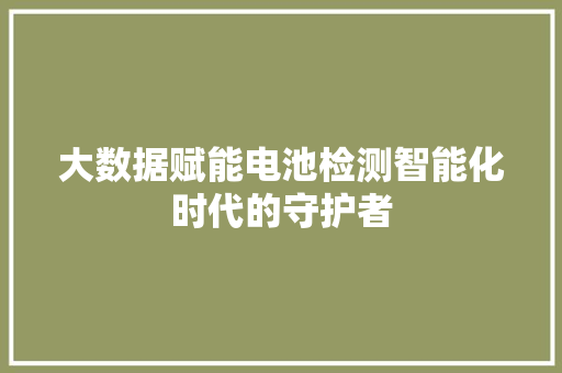 大数据赋能电池检测智能化时代的守护者  第1张