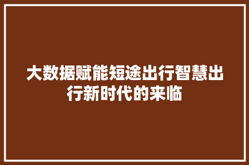 大数据赋能短途出行智慧出行新时代的来临