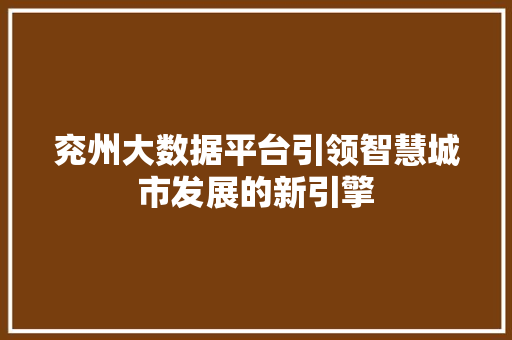兖州大数据平台引领智慧城市发展的新引擎