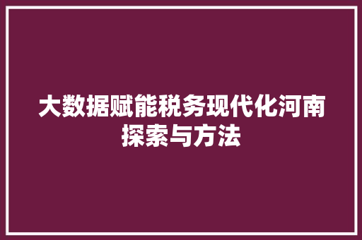 大数据赋能税务现代化河南探索与方法  第1张