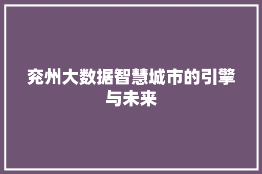 兖州大数据智慧城市的引擎与未来