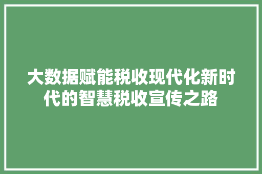 大数据赋能税收现代化新时代的智慧税收宣传之路
