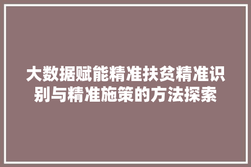 大数据赋能精准扶贫精准识别与精准施策的方法探索  第1张