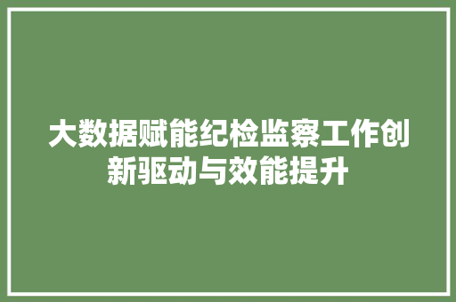 大数据赋能纪检监察工作创新驱动与效能提升