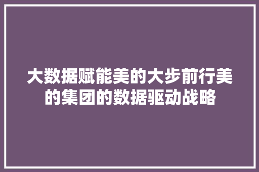 大数据赋能美的大步前行美的集团的数据驱动战略
