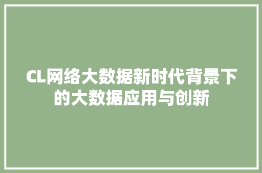 CL网络大数据新时代背景下的大数据应用与创新