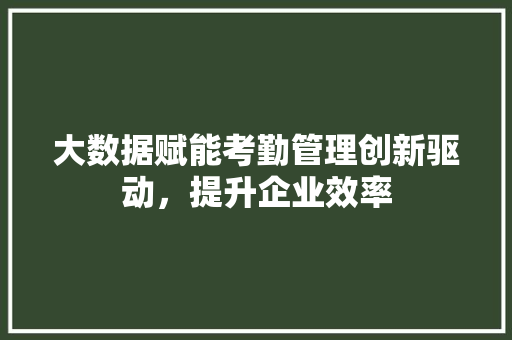大数据赋能考勤管理创新驱动，提升企业效率