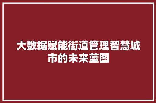 大数据赋能街道管理智慧城市的未来蓝图  第1张