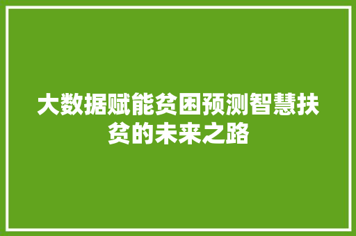 大数据赋能贫困预测智慧扶贫的未来之路