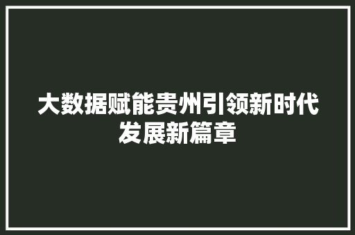 大数据赋能贵州引领新时代发展新篇章  第1张